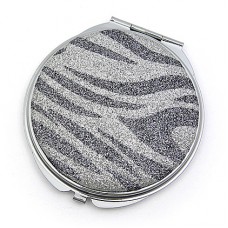 Compact Mirror - 12 PCS - Glitter Zebra Print - Silver - MR-GM1299S